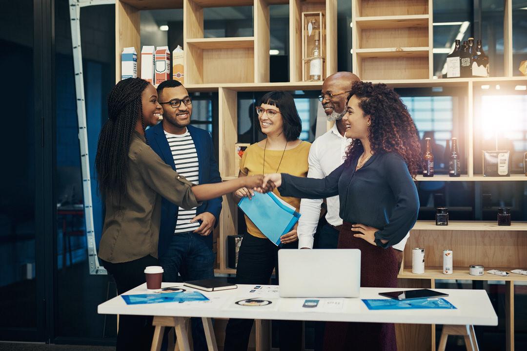 Professional team collaborating in modern office